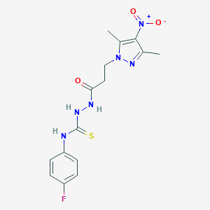 molecular formula C15H17FN6O3S B456170 N-(4-fluorophenyl)-2-(3-{4-nitro-3,5-dimethyl-1H-pyrazol-1-yl}propanoyl)hydrazinecarbothioamide 