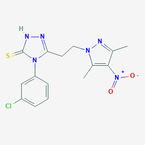 molecular formula C15H15ClN6O2S B456174 4-(3-chlorophenyl)-3-(2-{4-nitro-3,5-dimethyl-1H-pyrazol-1-yl}ethyl)-5-sulfanyl-4H-1,2,4-triazole 