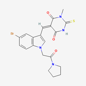 (5E)-5-[[5-bromo-1-(2-oxo-2-pyrrolidin-1-ylethyl)indol-3-yl]methylidene]-1-methyl-2-sulfanylidene-1,3-diazinane-4,6-dione