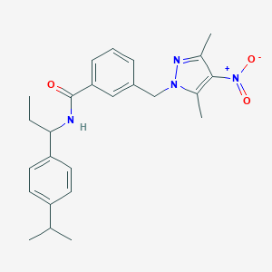 molecular formula C25H30N4O3 B456190 3-({4-nitro-3,5-dimethyl-1H-pyrazol-1-yl}methyl)-N-[1-(4-isopropylphenyl)propyl]benzamide 