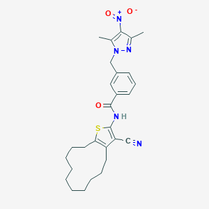 N-(3-cyano-4,5,6,7,8,9,10,11,12,13-decahydrocyclododeca[b]thiophen-2-yl)-3-[(3,5-dimethyl-4-nitro-1H-pyrazol-1-yl)methyl]benzamide