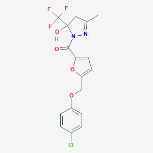 molecular formula C17H14ClF3N2O4 B456193 1-{5-[(4-chlorophenoxy)methyl]-2-furoyl}-3-methyl-5-(trifluoromethyl)-4,5-dihydro-1H-pyrazol-5-ol 