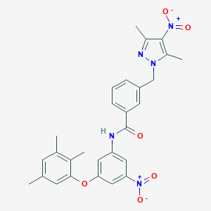 molecular formula C28H27N5O6 B456194 3-({4-nitro-3,5-dimethyl-1H-pyrazol-1-yl}methyl)-N-[3-nitro-5-(2,3,5-trimethylphenoxy)phenyl]benzamide 
