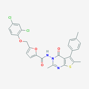 molecular formula C27H21Cl2N3O4S B456204 5-[(2,4-dichlorophenoxy)methyl]-N-[2,6-dimethyl-5-(4-methylphenyl)-4-oxothieno[2,3-d]pyrimidin-3(4H)-yl]furan-2-carboxamide 
