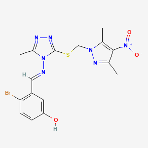 4-BROMO-3-{[(3-{[(3,5-DIMETHYL-4-NITRO-1H-PYRAZOL-1-YL)METHYL]SULFANYL}-5-METHYL-4H-1,2,4-TRIAZOL-4-YL)IMINO]METHYL}PHENOL