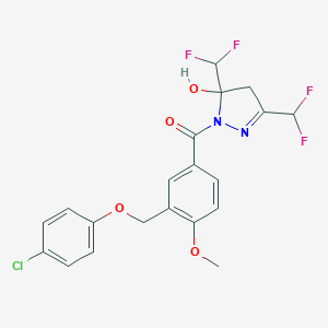 molecular formula C20H17ClF4N2O4 B456209 [3,5-bis(difluoromethyl)-5-hydroxy-4,5-dihydro-1H-pyrazol-1-yl]{3-[(4-chlorophenoxy)methyl]-4-methoxyphenyl}methanone 