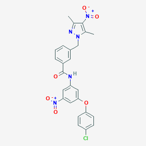 molecular formula C25H20ClN5O6 B456211 N-[3-(4-chlorophenoxy)-5-nitrophenyl]-3-[(3,5-dimethyl-4-nitro-1H-pyrazol-1-yl)methyl]benzamide 