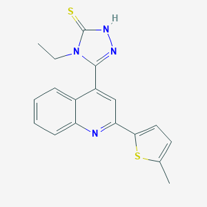 molecular formula C18H16N4S2 B456216 4-ethyl-5-[2-(5-methylthiophen-2-yl)quinolin-4-yl]-4H-1,2,4-triazole-3-thiol 
