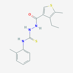 molecular formula C16H19N3OS2 B456229 2-[(4-ethyl-5-methyl-3-thienyl)carbonyl]-N-(2-methylphenyl)hydrazinecarbothioamide 