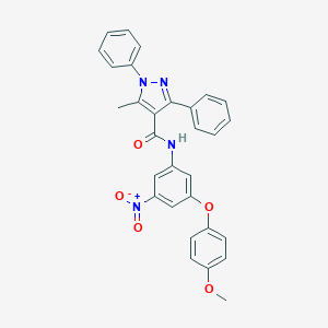 molecular formula C30H24N4O5 B456230 N-[3-(4-methoxyphenoxy)-5-nitrophenyl]-5-methyl-1,3-diphenyl-1H-pyrazole-4-carboxamide 