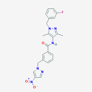 molecular formula C23H21FN6O3 B456231 N-[1-(3-fluorobenzyl)-3,5-dimethyl-1H-pyrazol-4-yl]-3-({4-nitro-1H-pyrazol-1-yl}methyl)benzamide 