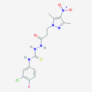 molecular formula C15H16ClFN6O3S B456233 N-(3-chloro-4-fluorophenyl)-2-(3-{4-nitro-3,5-dimethyl-1H-pyrazol-1-yl}propanoyl)hydrazinecarbothioamide 