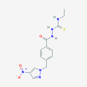 molecular formula C14H16N6O3S B456238 N-ethyl-2-[4-({4-nitro-1H-pyrazol-1-yl}methyl)benzoyl]hydrazinecarbothioamide 