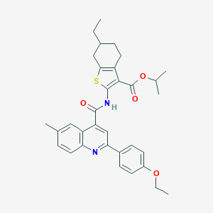 molecular formula C33H36N2O4S B456240 Isopropyl 2-({[2-(4-ethoxyphenyl)-6-methyl-4-quinolinyl]carbonyl}amino)-6-ethyl-4,5,6,7-tetrahydro-1-benzothiophene-3-carboxylate 