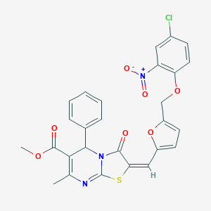 molecular formula C27H20ClN3O7S B456241 methyl 2-{[5-({4-chloro-2-nitrophenoxy}methyl)-2-furyl]methylene}-7-methyl-3-oxo-5-phenyl-2,3-dihydro-5H-[1,3]thiazolo[3,2-a]pyrimidine-6-carboxylate 