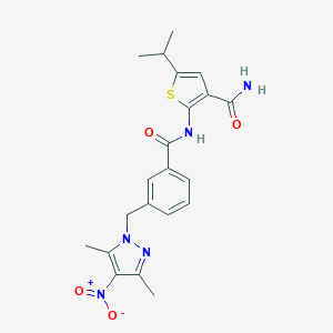 molecular formula C21H23N5O4S B456243 2-{[3-({4-nitro-3,5-dimethyl-1H-pyrazol-1-yl}methyl)benzoyl]amino}-5-isopropyl-3-thiophenecarboxamide 