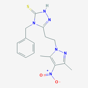 molecular formula C16H18N6O2S B456246 4-benzyl-3-(2-{4-nitro-3,5-dimethyl-1H-pyrazol-1-yl}ethyl)-5-sulfanyl-4H-1,2,4-triazole 