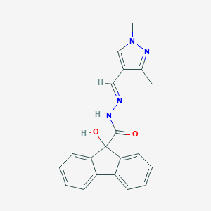 molecular formula C20H18N4O2 B456248 N'-[(1,3-dimethyl-1H-pyrazol-4-yl)methylene]-9-hydroxy-9H-fluorene-9-carbohydrazide 
