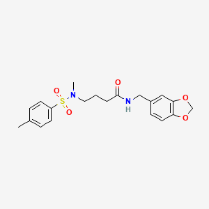 molecular formula C20H24N2O5S B4562495 N-(1,3-benzodioxol-5-ylmethyl)-4-{methyl[(4-methylphenyl)sulfonyl]amino}butanamide 