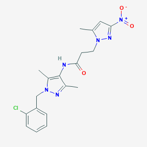 molecular formula C19H21ClN6O3 B456250 N-[1-(2-chlorobenzyl)-3,5-dimethyl-1H-pyrazol-4-yl]-3-(5-methyl-3-nitro-1H-pyrazol-1-yl)propanamide 