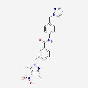 molecular formula C23H22N6O3 B456259 3-({4-nitro-3,5-dimethyl-1H-pyrazol-1-yl}methyl)-N-[4-(1H-pyrazol-1-ylmethyl)phenyl]benzamide 