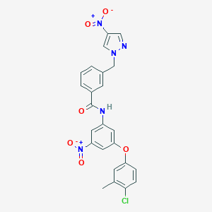 molecular formula C24H18ClN5O6 B456263 N-[3-(4-chloro-3-methylphenoxy)-5-nitrophenyl]-3-[(4-nitro-1H-pyrazol-1-yl)methyl]benzamide 
