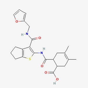 molecular formula C23H26N2O5S B4562637 6-({3-[(furan-2-ylmethyl)carbamoyl]-5,6-dihydro-4H-cyclopenta[b]thiophen-2-yl}carbamoyl)-3,4-dimethylcyclohex-3-ene-1-carboxylic acid 