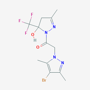 molecular formula C12H14BrF3N4O2 B456269 1-[(4-bromo-3,5-dimethyl-1H-pyrazol-1-yl)acetyl]-3-methyl-5-(trifluoromethyl)-4,5-dihydro-1H-pyrazol-5-ol 