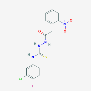 N-(3-chloro-4-fluorophenyl)-2-[(2-nitrophenyl)acetyl]hydrazinecarbothioamide