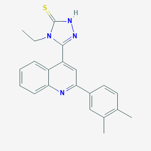 molecular formula C21H20N4S B456271 5-[2-(3,4-dimethylphenyl)-4-quinolinyl]-4-ethyl-4H-1,2,4-triazol-3-yl hydrosulfide 