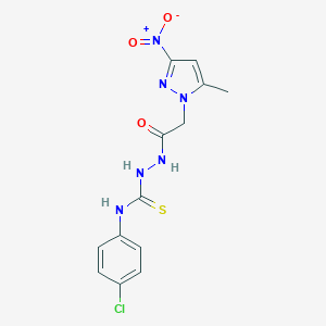 molecular formula C13H13ClN6O3S B456276 N-(4-chlorophenyl)-2-({3-nitro-5-methyl-1H-pyrazol-1-yl}acetyl)hydrazinecarbothioamide 