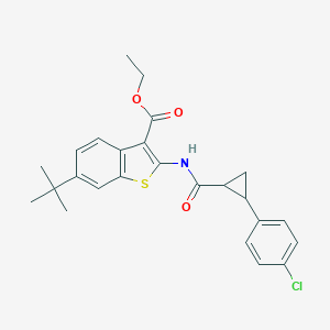 molecular formula C25H26ClNO3S B456278 Ethyl 6-tert-butyl-2-({[2-(4-chlorophenyl)cyclopropyl]carbonyl}amino)-1-benzothiophene-3-carboxylate 