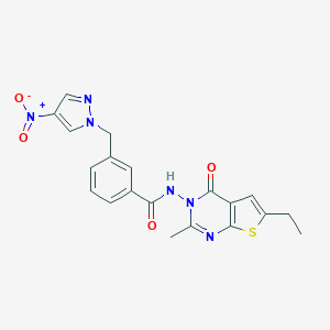 molecular formula C20H18N6O4S B456280 N-(6-ethyl-2-methyl-4-oxothieno[2,3-d]pyrimidin-3(4H)-yl)-3-({4-nitro-1H-pyrazol-1-yl}methyl)benzamide 