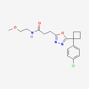 molecular formula C18H22ClN3O3 B4562828 3-{5-[1-(4-chlorophenyl)cyclobutyl]-1,3,4-oxadiazol-2-yl}-N-(2-methoxyethyl)propanamide 