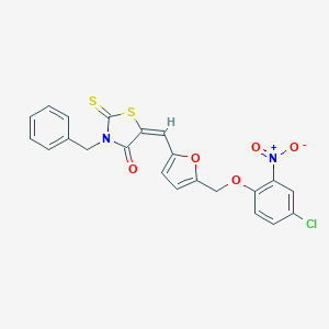 molecular formula C22H15ClN2O5S2 B456286 3-Benzyl-5-{[5-({4-chloro-2-nitrophenoxy}methyl)-2-furyl]methylene}-2-thioxo-1,3-thiazolidin-4-one 