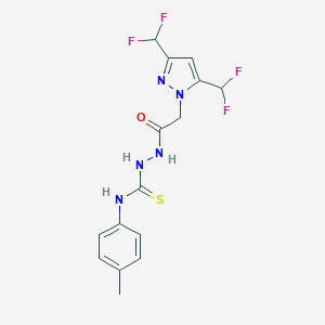 molecular formula C15H15F4N5OS B456287 2-{[3,5-bis(difluoromethyl)-1H-pyrazol-1-yl]acetyl}-N-(4-methylphenyl)hydrazinecarbothioamide 