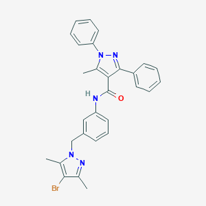 molecular formula C29H26BrN5O B456291 N-{3-[(4-bromo-3,5-dimethyl-1H-pyrazol-1-yl)methyl]phenyl}-5-methyl-1,3-diphenyl-1H-pyrazole-4-carboxamide 