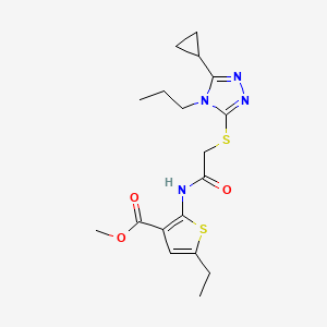 molecular formula C18H24N4O3S2 B4562946 methyl 2-({[(5-cyclopropyl-4-propyl-4H-1,2,4-triazol-3-yl)thio]acetyl}amino)-5-ethyl-3-thiophenecarboxylate 