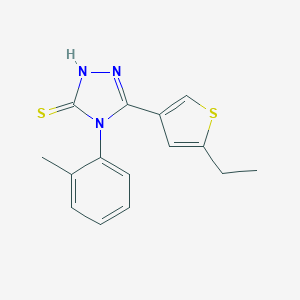 molecular formula C15H15N3S2 B456299 5-(5-ethyl-3-thienyl)-4-(2-methylphenyl)-4H-1,2,4-triazol-3-yl hydrosulfide 