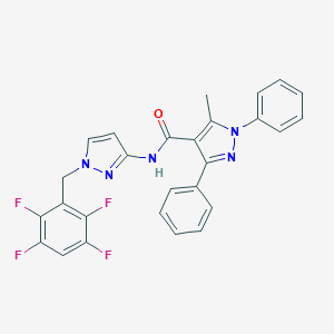 molecular formula C27H19F4N5O B456302 5-methyl-1,3-diphenyl-N-[1-(2,3,5,6-tetrafluorobenzyl)-1H-pyrazol-3-yl]-1H-pyrazole-4-carboxamide 