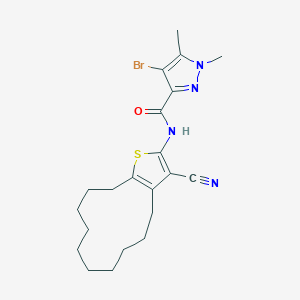 molecular formula C21H27BrN4OS B456305 4-bromo-N-(3-cyano-4,5,6,7,8,9,10,11,12,13-decahydrocyclododeca[b]thiophen-2-yl)-1,5-dimethyl-1H-pyrazole-3-carboxamide 