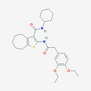 molecular formula C28H38N2O4S B456306 N-cyclohexyl-2-{[(3,4-diethoxyphenyl)acetyl]amino}-5,6,7,8-tetrahydro-4H-cyclohepta[b]thiophene-3-carboxamide 