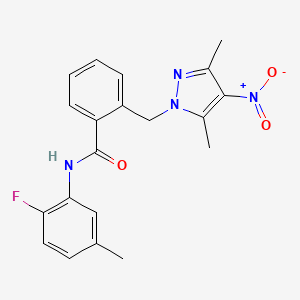 molecular formula C20H19FN4O3 B4563168 2-[(3,5-dimethyl-4-nitro-1H-pyrazol-1-yl)methyl]-N-(2-fluoro-5-methylphenyl)benzamide 