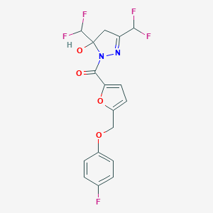molecular formula C17H13F5N2O4 B456319 [3,5-bis(difluoromethyl)-5-hydroxy-4,5-dihydro-1H-pyrazol-1-yl]{5-[(4-fluorophenoxy)methyl]furan-2-yl}methanone 