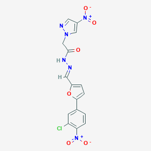 molecular formula C16H11ClN6O6 B456321 N'-[(5-{3-chloro-4-nitrophenyl}-2-furyl)methylene]-2-{4-nitro-1H-pyrazol-1-yl}acetohydrazide 