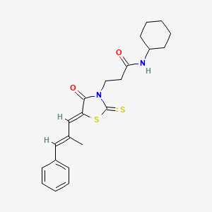 molecular formula C22H26N2O2S2 B4563222 N-CYCLOHEXYL-3-[(5Z)-5-[(2E)-2-METHYL-3-PHENYLPROP-2-EN-1-YLIDENE]-4-OXO-2-SULFANYLIDENE-1,3-THIAZOLIDIN-3-YL]PROPANAMIDE 