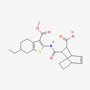 molecular formula C22H27NO5S B4563256 3-({[6-ethyl-3-(methoxycarbonyl)-4,5,6,7-tetrahydro-1-benzothien-2-yl]amino}carbonyl)bicyclo[2.2.2]oct-5-ene-2-carboxylic acid 