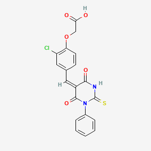 molecular formula C19H13ClN2O5S B4563308 2-(2-Chloro-4-{[(5E)-4,6-dioxo-1-phenyl-2-sulfanylidene-1,3-diazinan-5-ylidene]methyl}phenoxy)acetic acid 