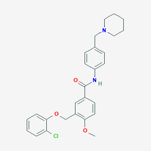 3-[(2-chlorophenoxy)methyl]-4-methoxy-N-[4-(piperidin-1-ylmethyl)phenyl]benzamide