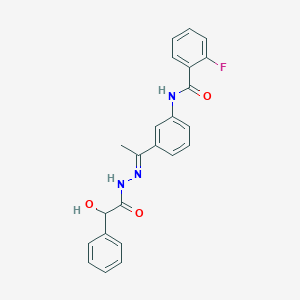 2-fluoro-N-{3-[(1E)-1-{2-[hydroxy(phenyl)acetyl]hydrazinylidene}ethyl]phenyl}benzamide